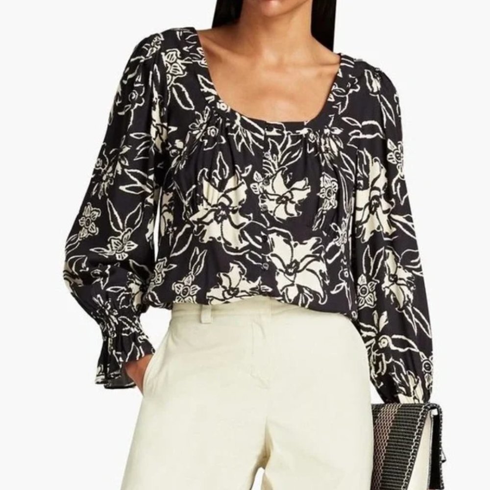 ba&sh Black and White Floral Blouse